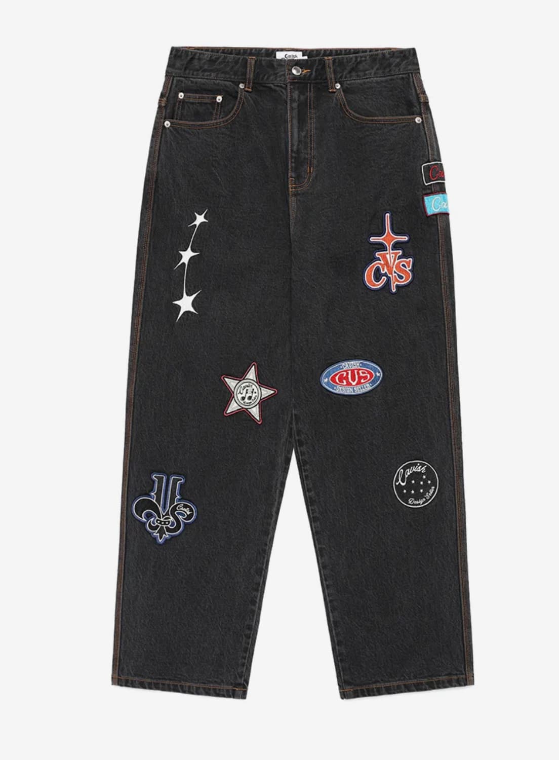 댄서 바다 착용 카비시 패치워크 데님 팬츠 블랙 상품이미지1