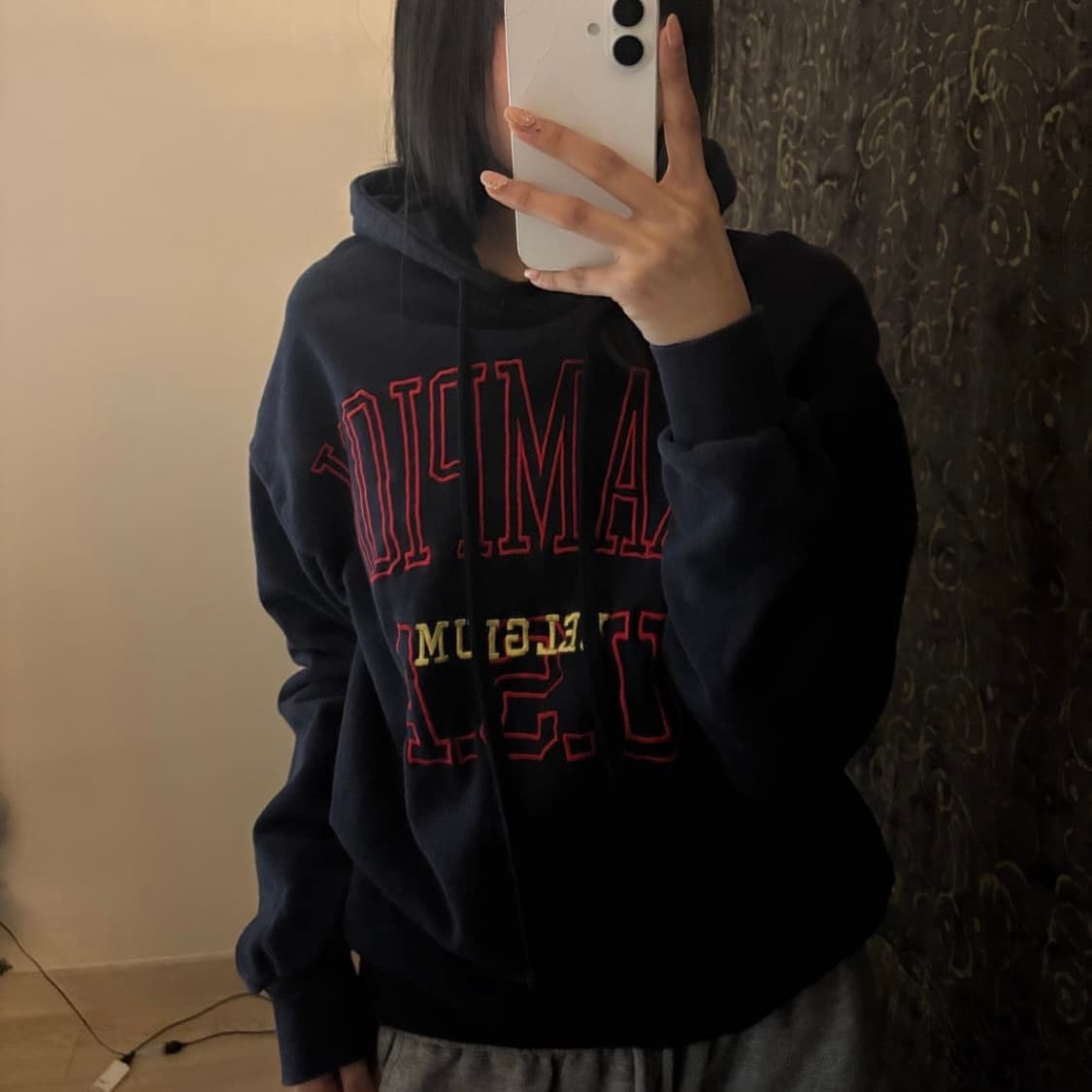 Vintage 모리걸 레터링 아방 오버핏 후드티 상품이미지1