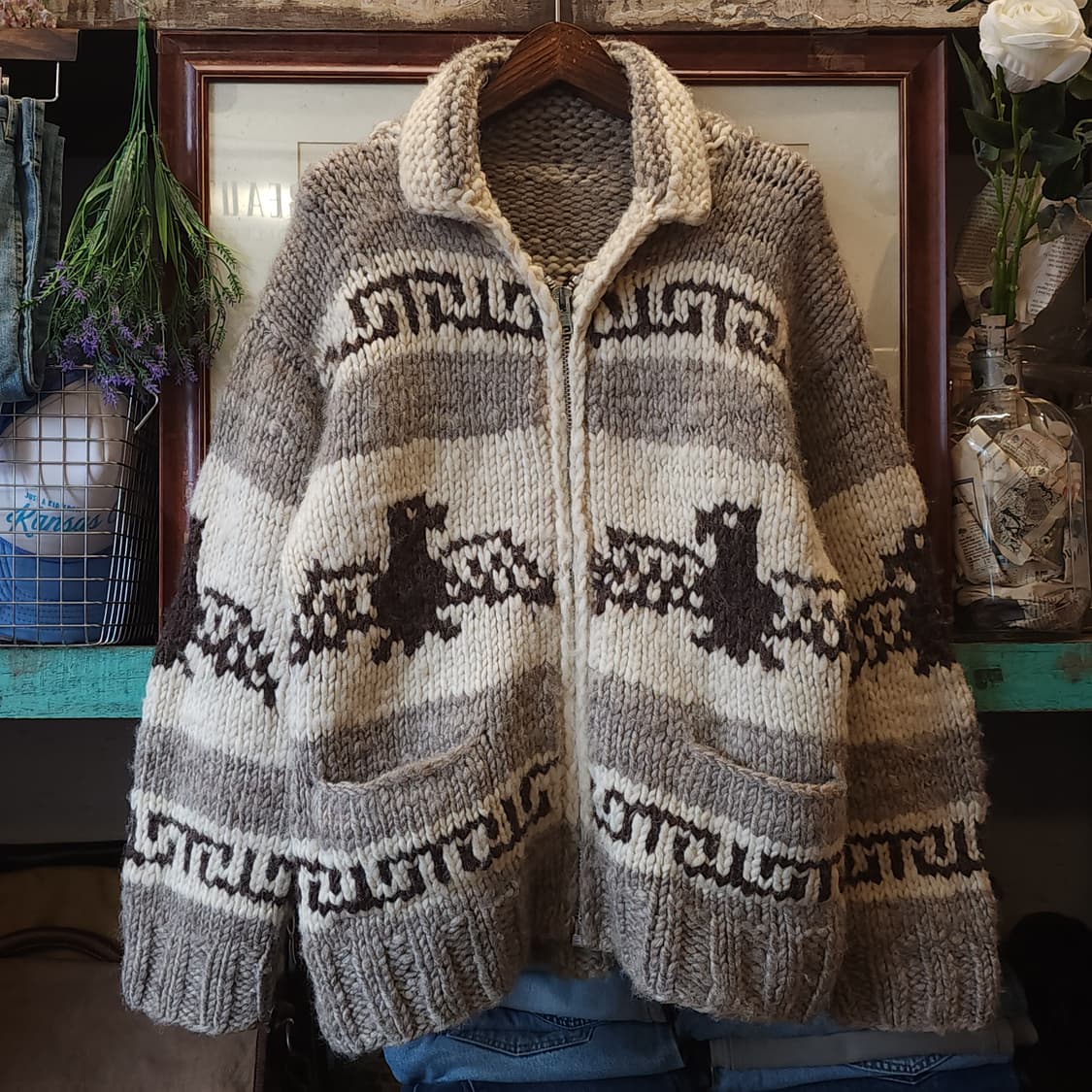 빈티지 코위찬 헤비울 니트 썬더버드 집업 니트 L 상품이미지1