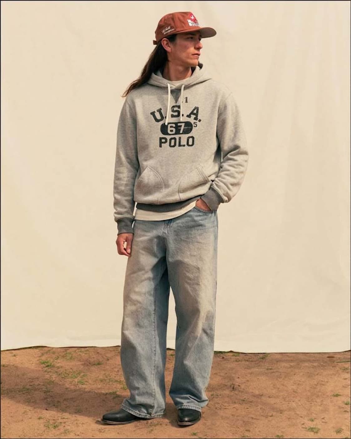 폴로 랄프로렌 멜란지그레이 복싱글러브 USA 스웻 후드티 상품이미지3