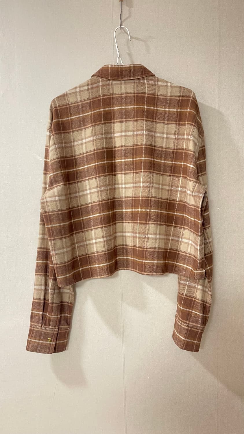 셀린느 Celine 캐시미어 100% 브라운 체크 크롭셔츠 M. 실착1회 상품이미지6