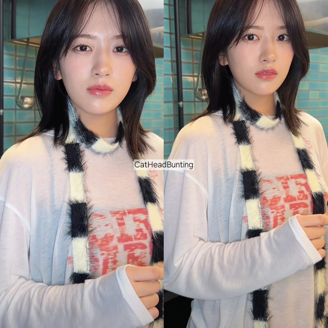 안유진 착용_UNISEX 플러피 스트라이프 롱 슬림 머플러 상품이미지3