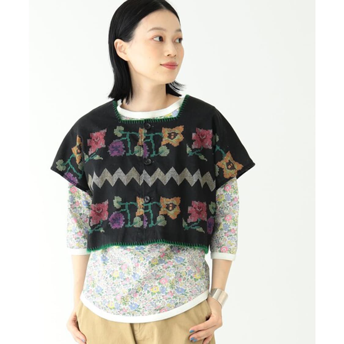 BEAMS BOY Flower Embroidered Print Shirt 상품이미지4