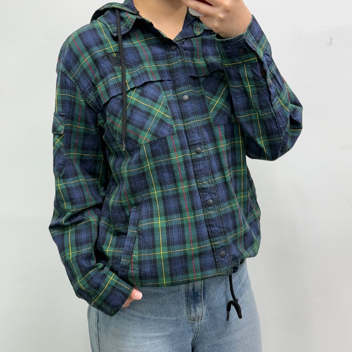 [M] NBA 그린 타탄체크 후드 셔츠  상품이미지2