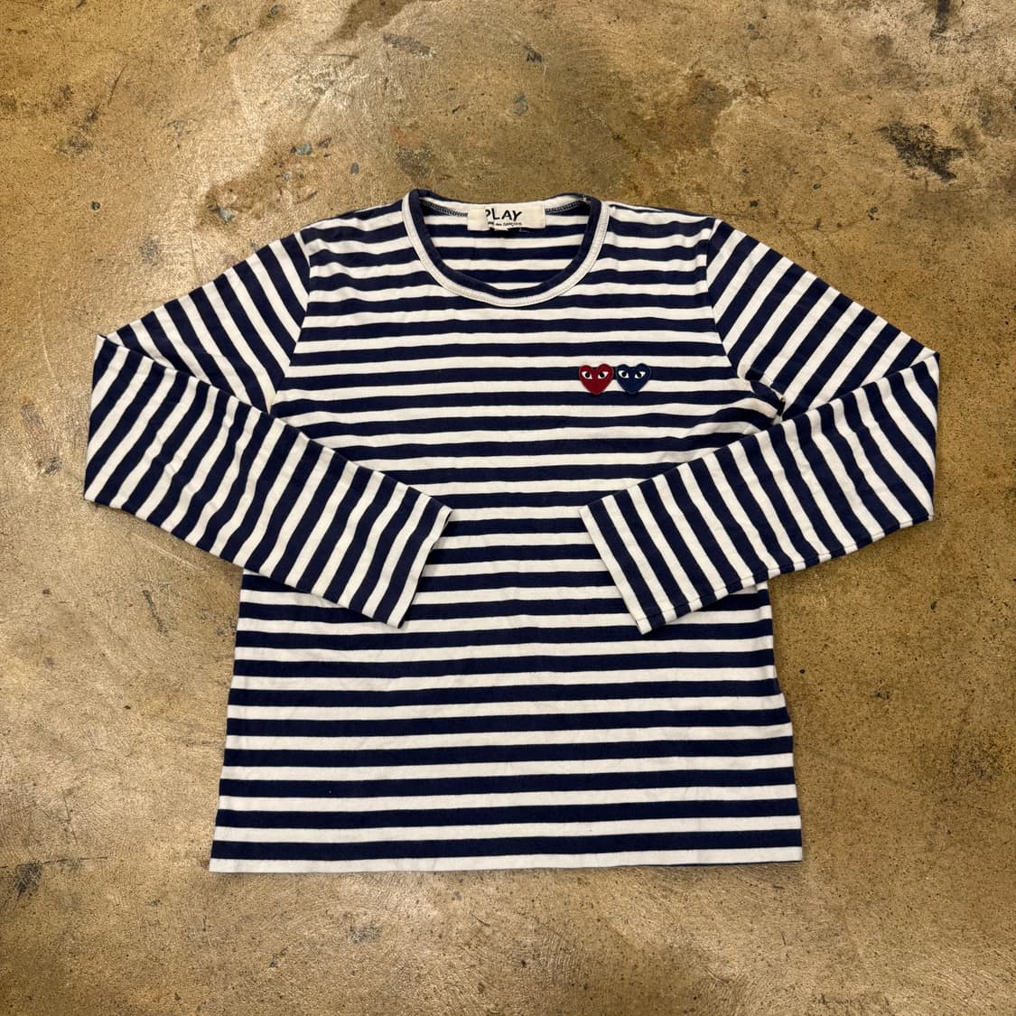 꼼데가르송 더블하트 와펜 블루 스트라이프 단가라 롱슬리브  상품이미지2