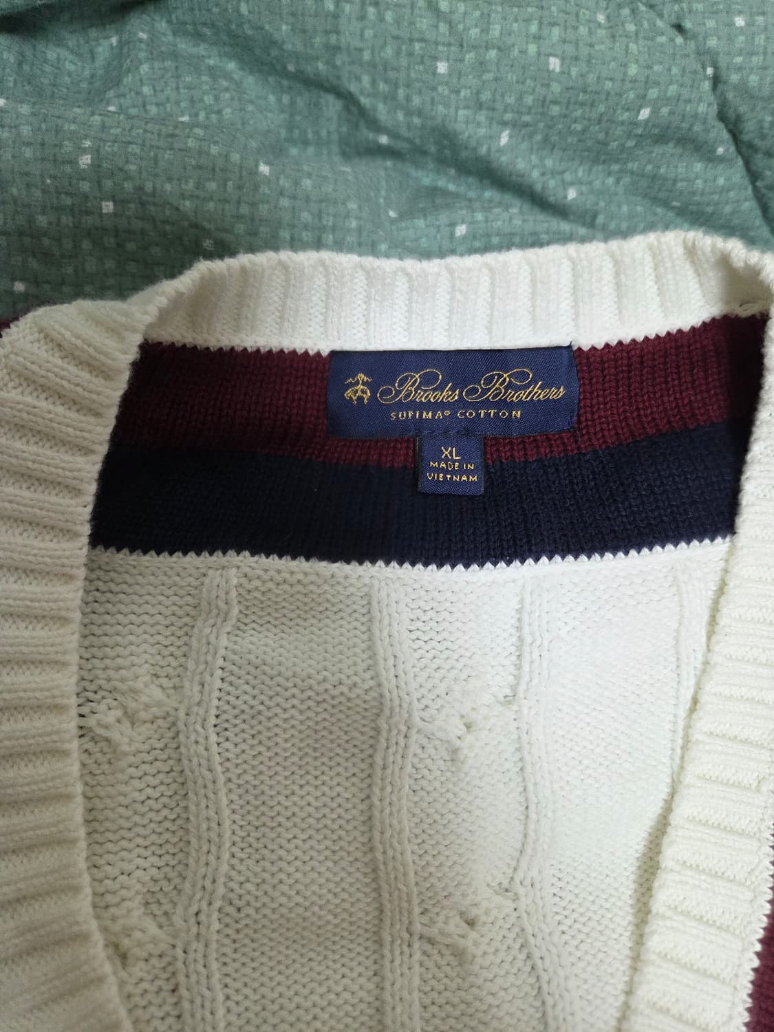 브룩스 브라더스 코튼 케이블 테니스 V넥 스웨터 (아이보리/XL) 상품이미지2