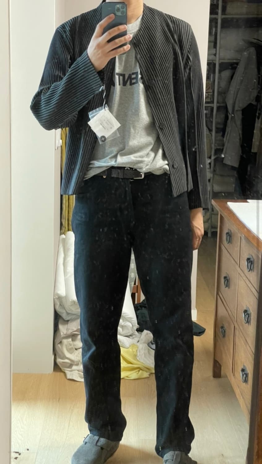 옴므플리세 솔리드 락 자켓 JD191 차콜 그레이 1사이즈 상품이미지10