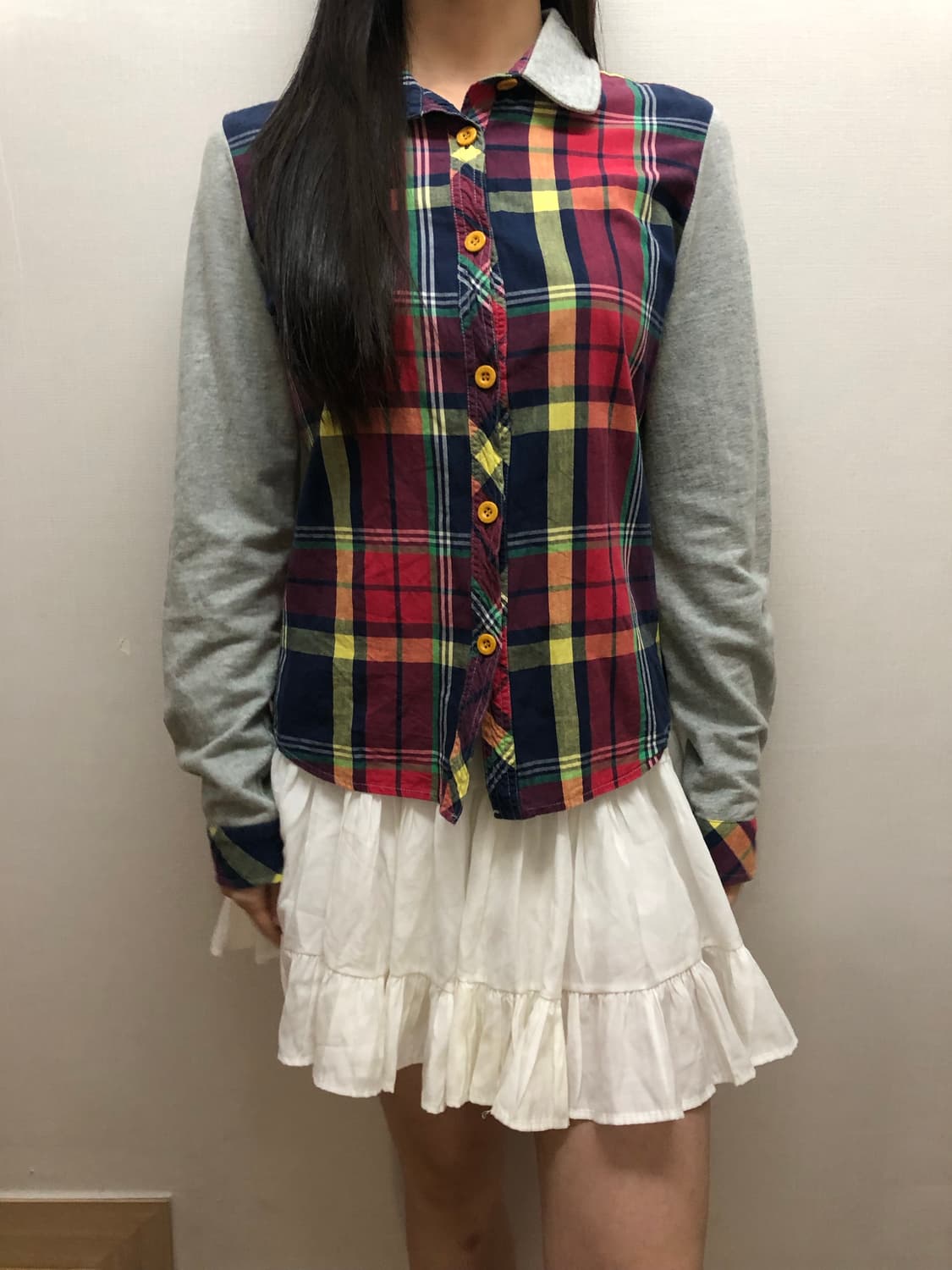 빈티지 그레이 비비드 체크 셔츠 탑 상품이미지5