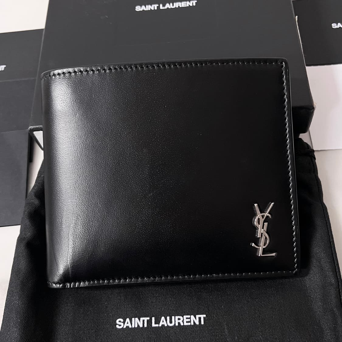 [S급/정품] 생로랑 로고 반지갑 은장 블랙 상품이미지2