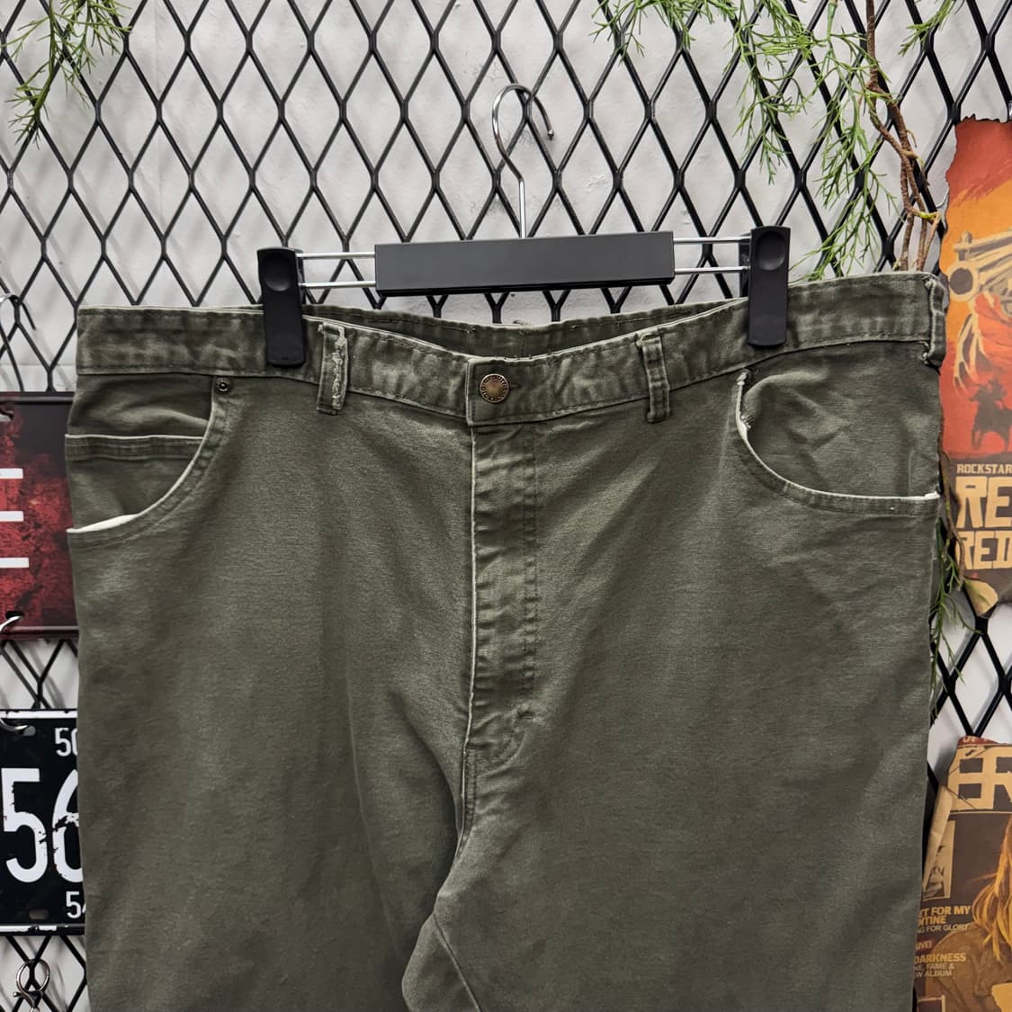 00s 디키즈 카펜터 워크 팬츠 후면 포켓 로고 포인트 카키 상품이미지3