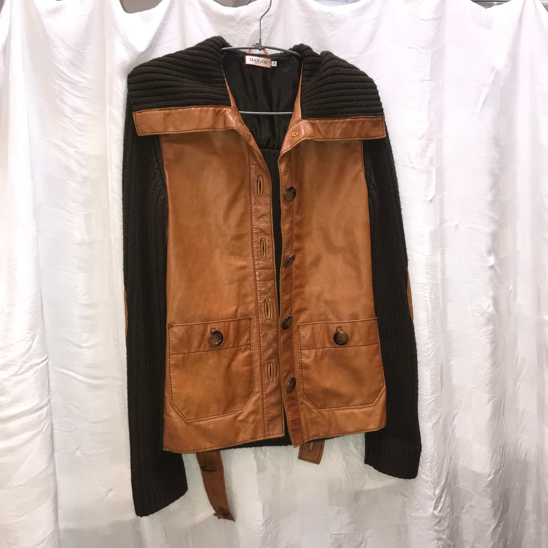 Max&Co 막스마라 막스앤코 브라운 니트 레더 자켓 상품이미지3