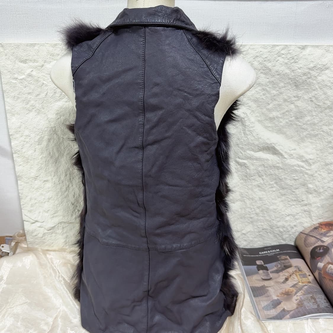 빈티지 스모크  퍼플 라쿤퍼 양가죽 조끼 베스트 상품이미지3