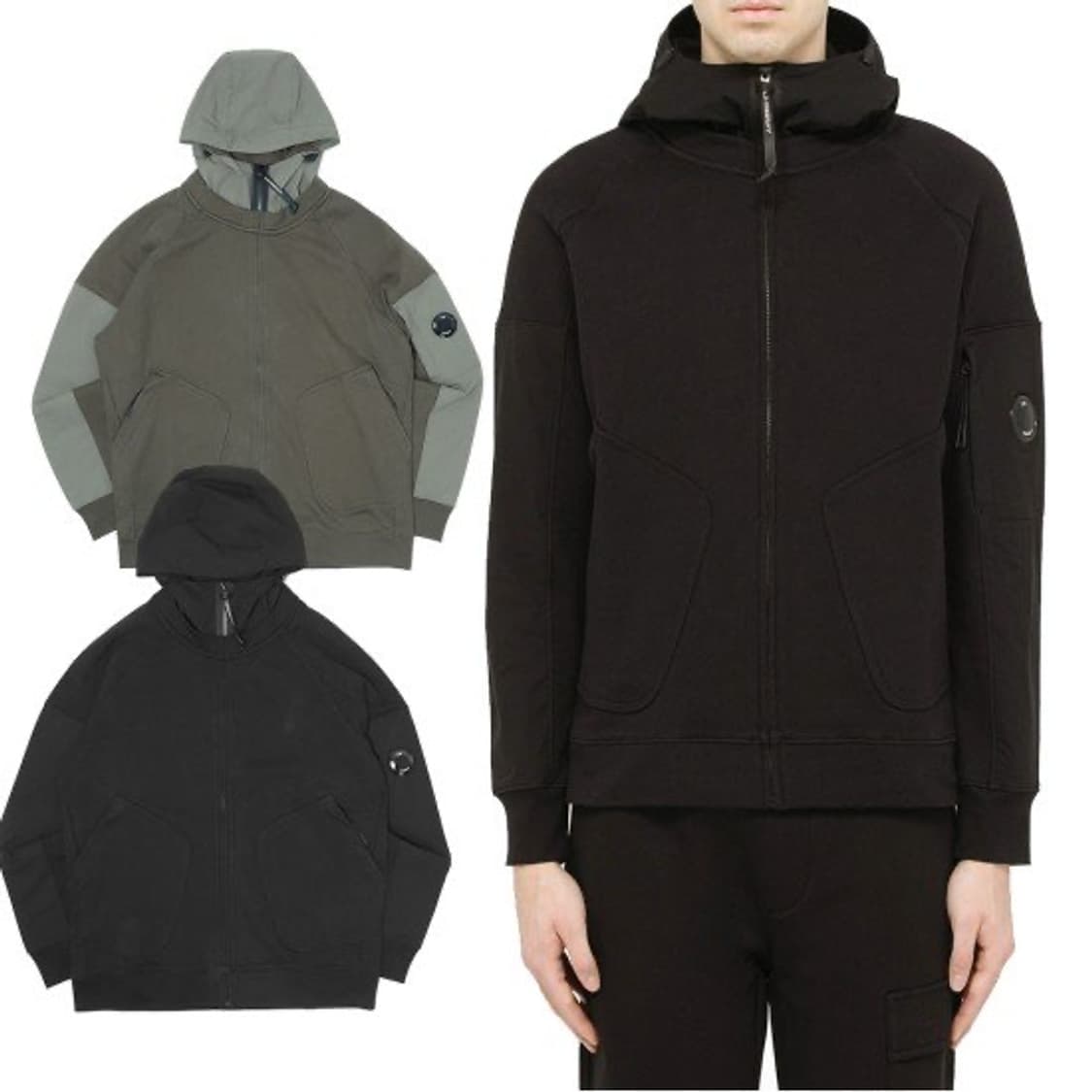 [L] CP컴퍼니 디아고날 렌즈 쉘 코튼 후드 집업 블랙 상품이미지2