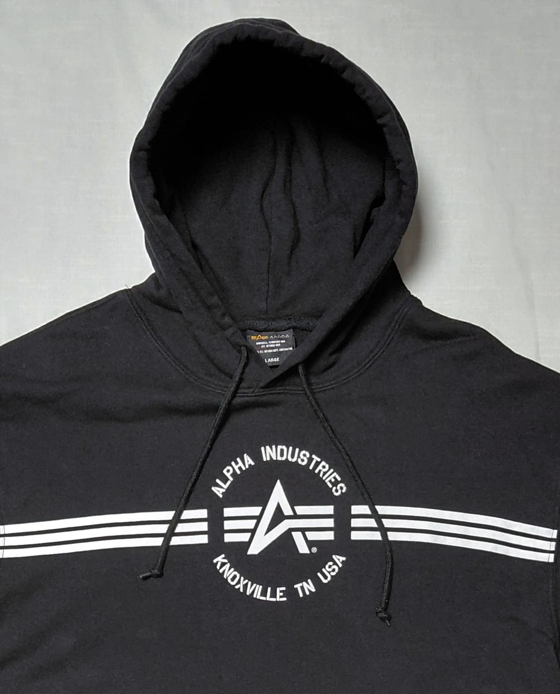 [L] 알파 인더스트리 빅로고 블랙 후드티 (기모X) 상품이미지2