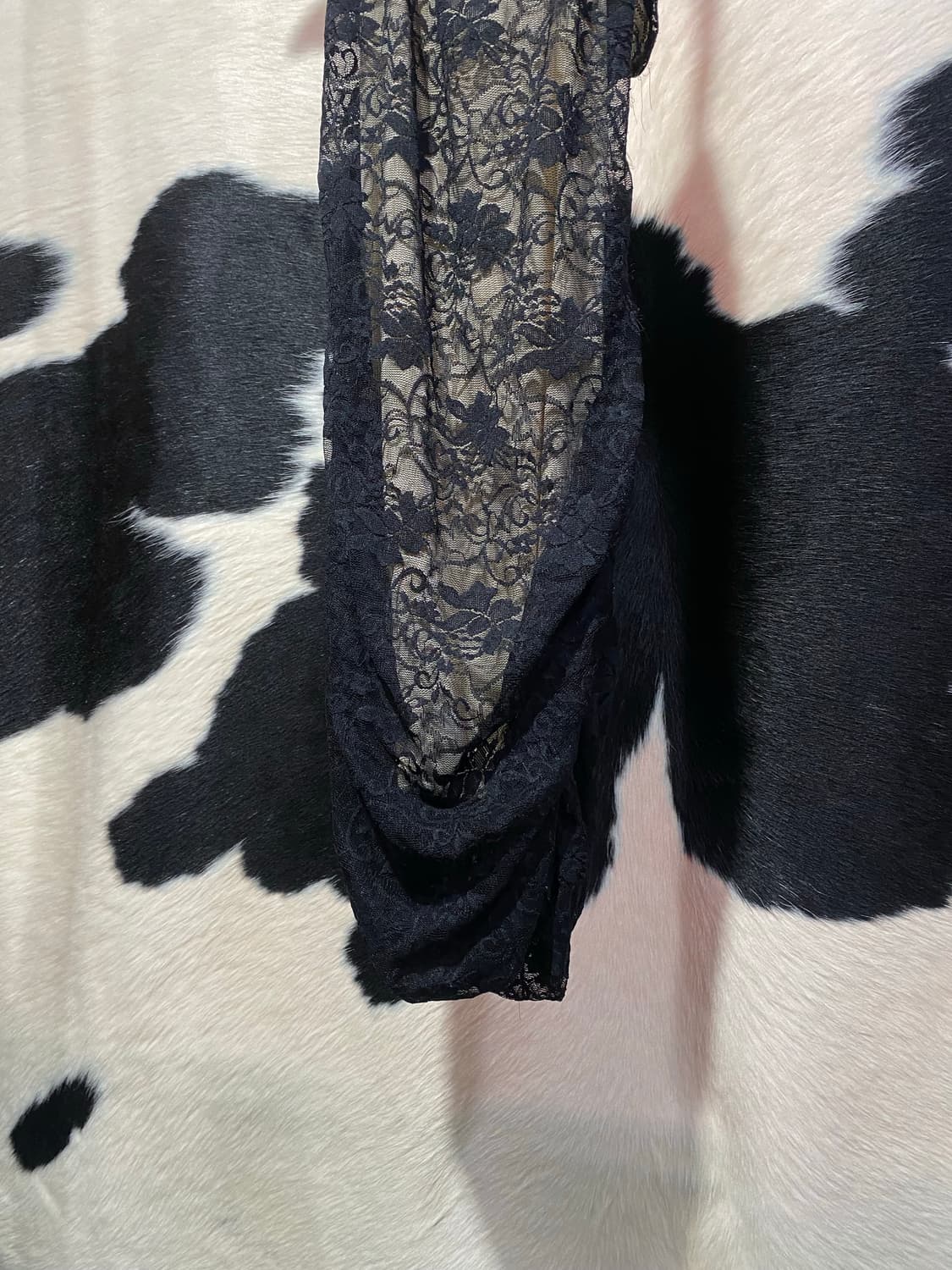 Japanese vtg 블랙 셔링 레이스 하프 오프숄더 미니원피스 상품이미지3