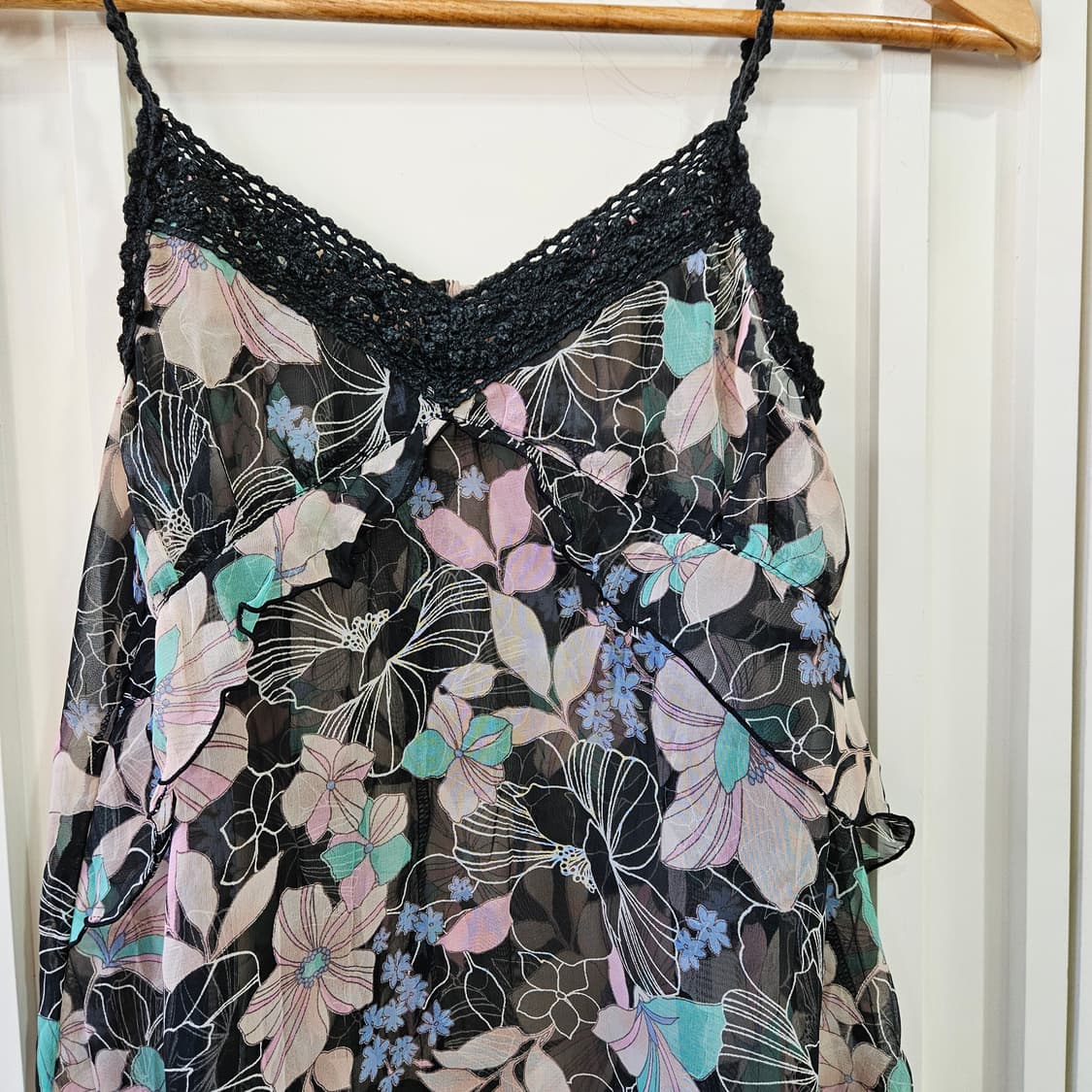 오리엔탈 플라워 쉬폰 레이스 나시 원피스 상품이미지2