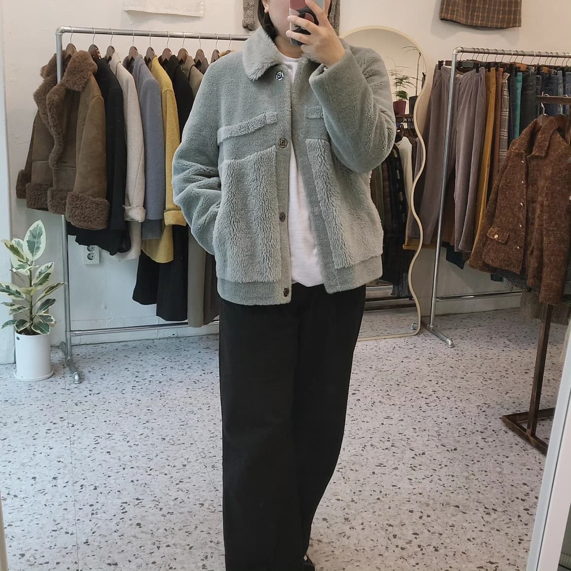 민트그레이 양모100 무스탕 상품이미지10