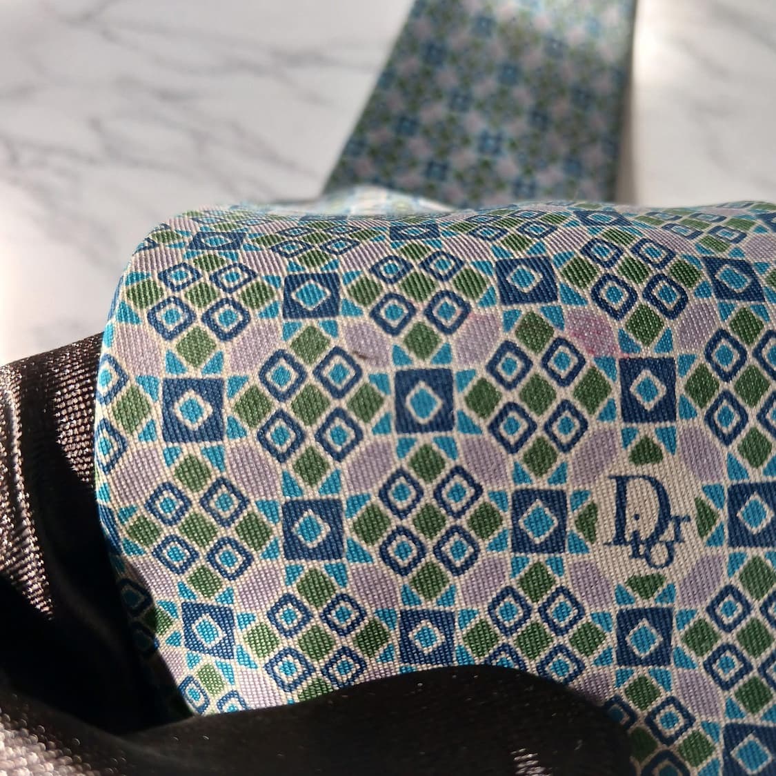 크리스찬 디올 실크 블루 기하학 패턴 넥타이 7.8cm B등급 E893 상품이미지8