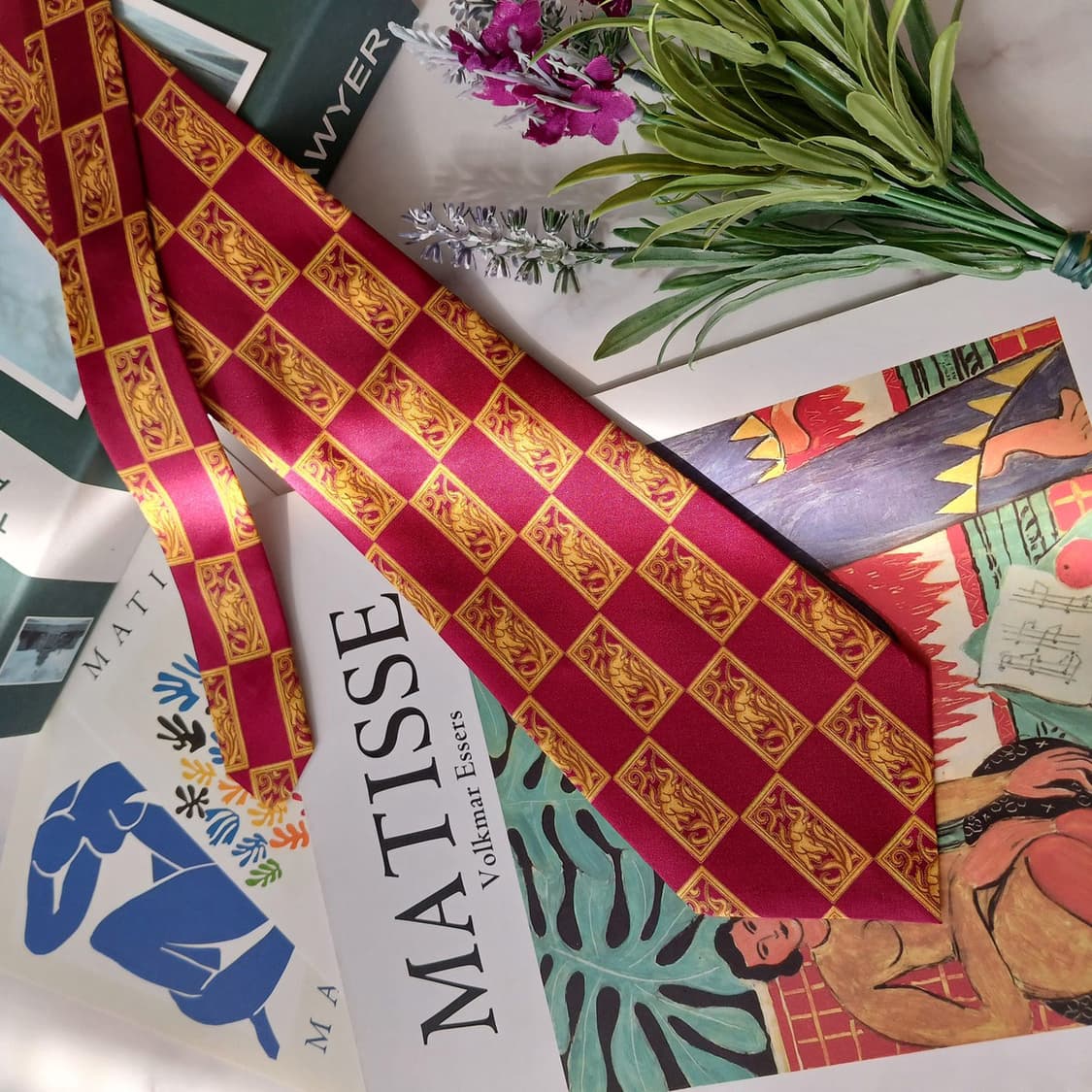 짐 톰슨 실크 레드 코끼리 패턴 넥타이 9.2cm A+등급 E718 상품이미지5