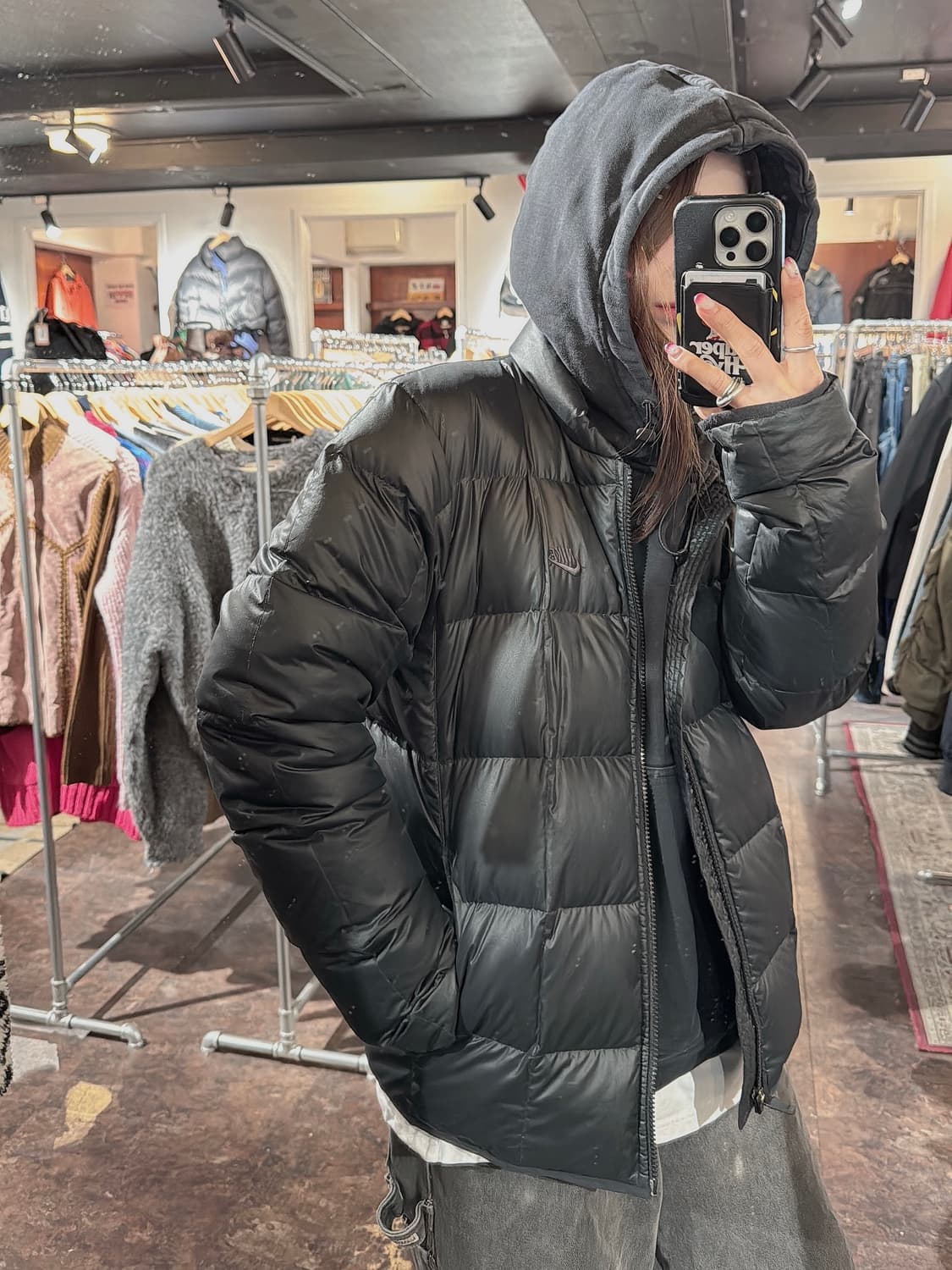 나이키 스퀘어 덕다운 블랙 로고 경량패딩 M 상품이미지5