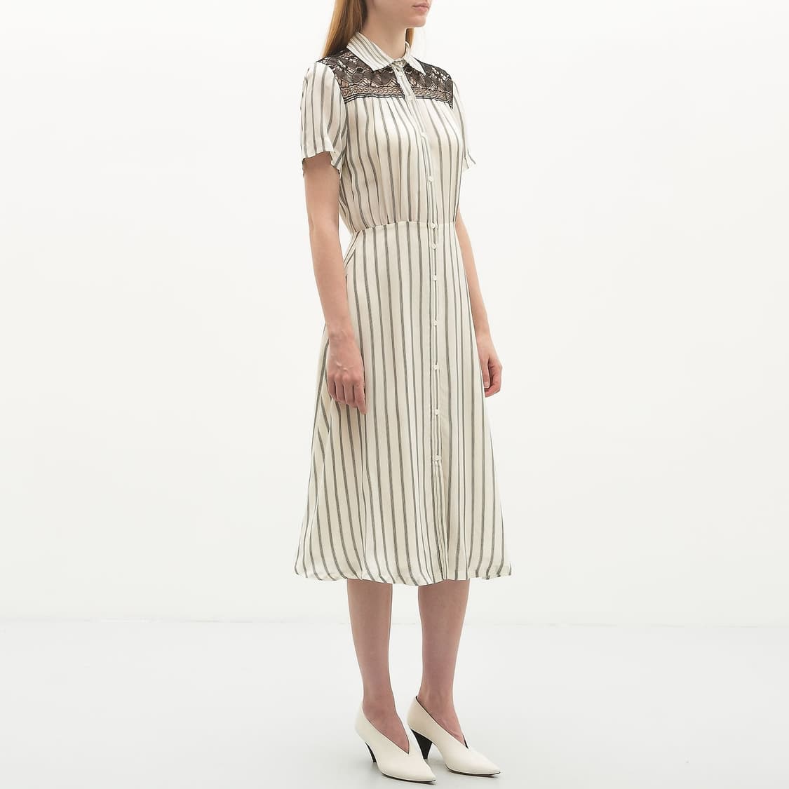 산드로 레이스 패널 스트라이프 셔츠 원피스 상품이미지2