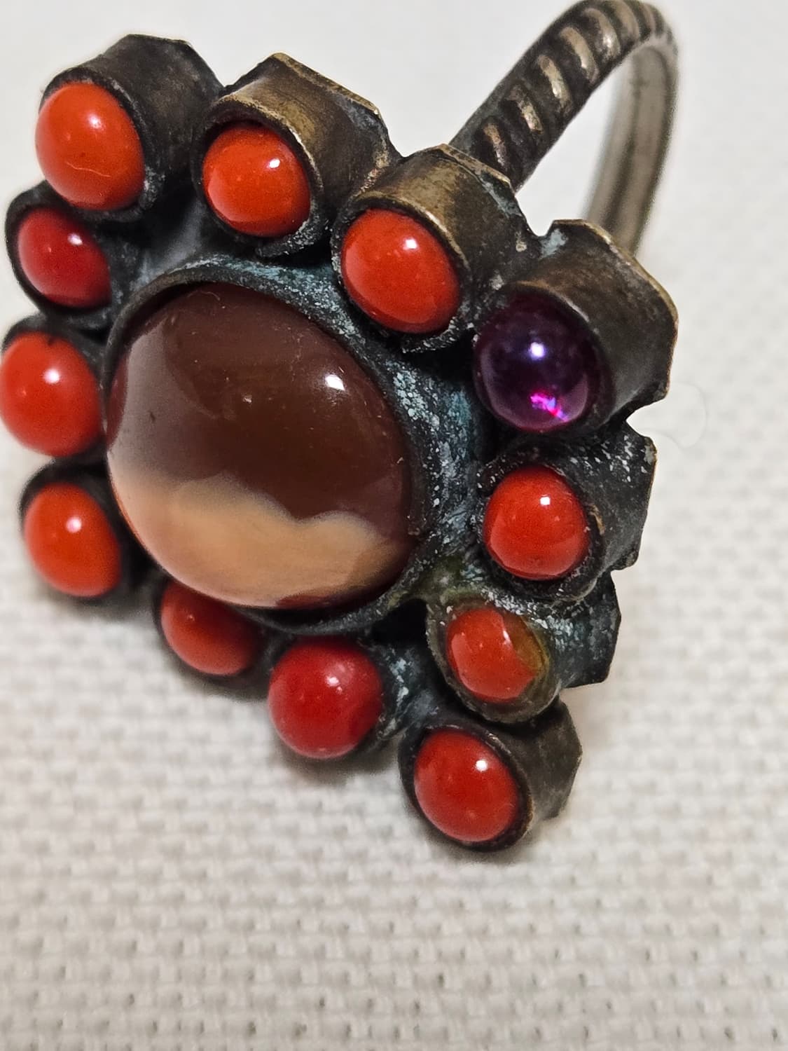 빈티지 마노 & 산호·자수정 포인트 아트 링 │ 레트로 핸드메이드 감성 상품이미지4