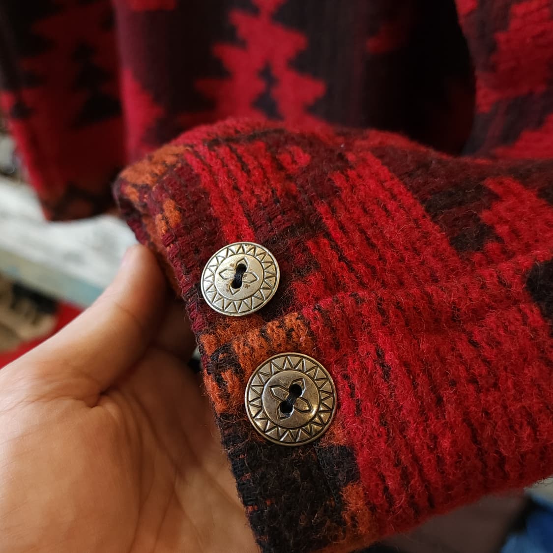 90년대 울리치 아즈텍 패턴 울 오버코트 L 상품이미지10