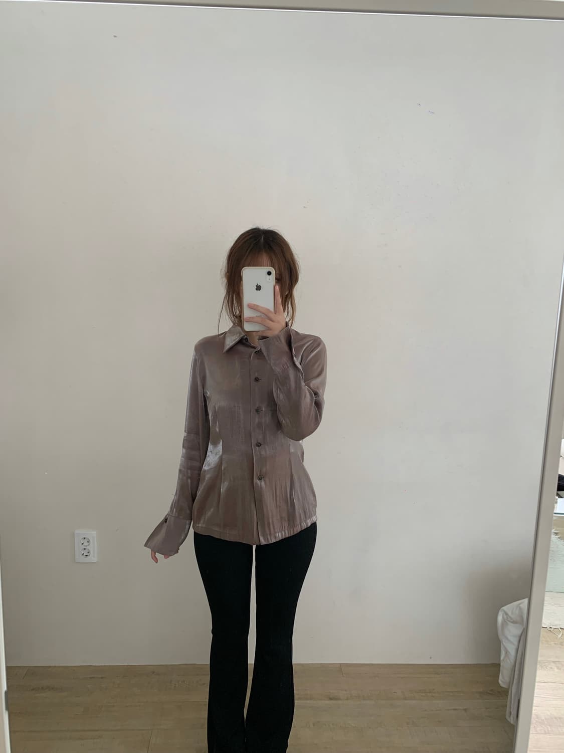 빈티지 락시크 코코아 실키 블라우스 셔츠  상품이미지4