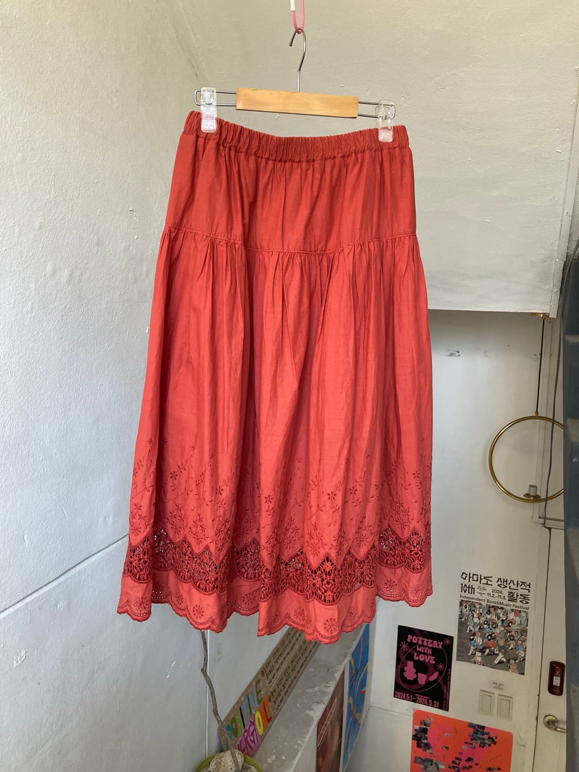 브릭 펀칭 모리걸 미디 스커트 상품이미지5