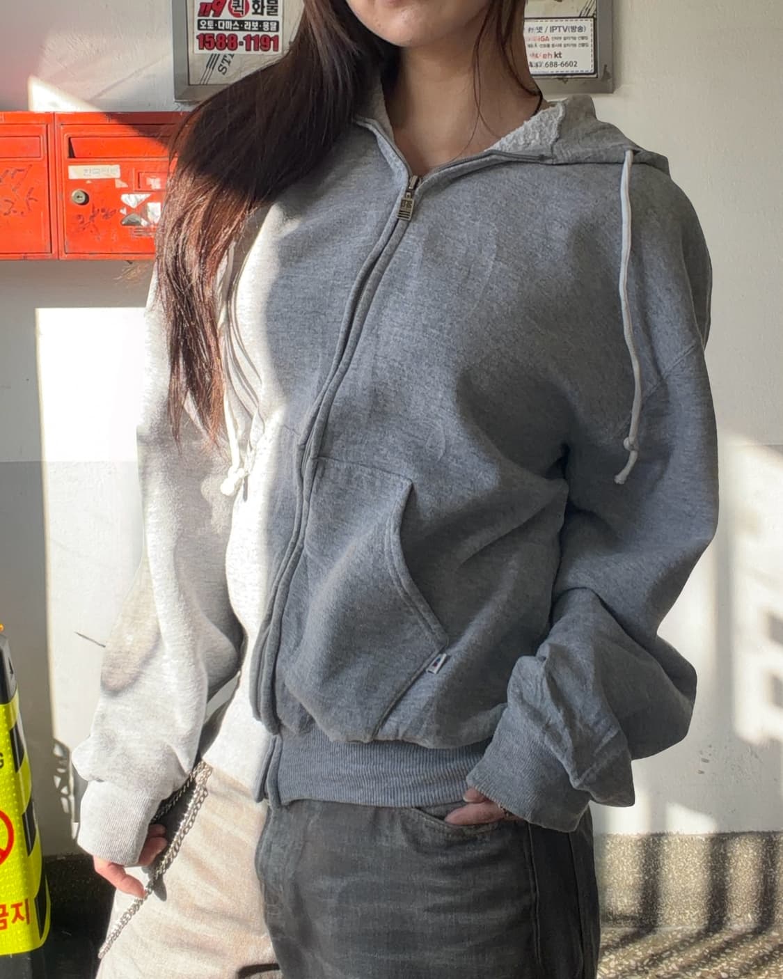 90s RUSSELL 그레이 스웻 후드집업 상품이미지2