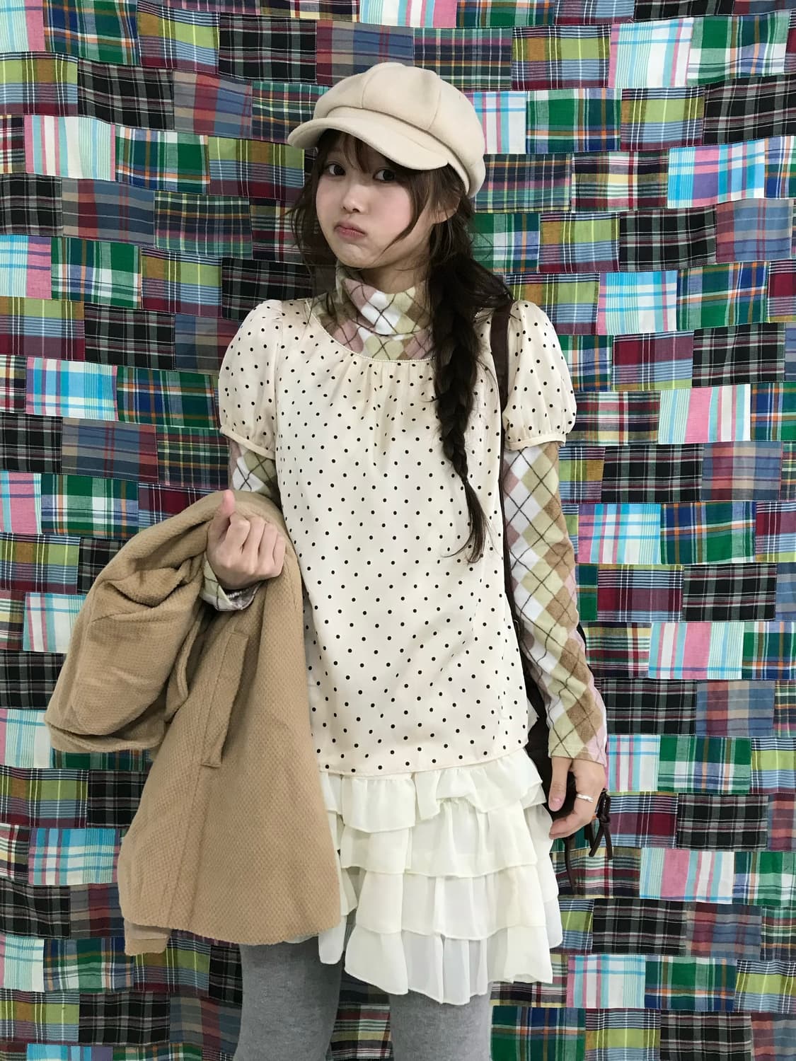 리즈리사 베이지 니혼진 도트 체크 모리걸  상품이미지3