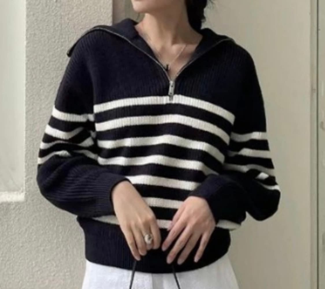 COS 코스 니티드 지프업스웨터 스트라이프 상품이미지1