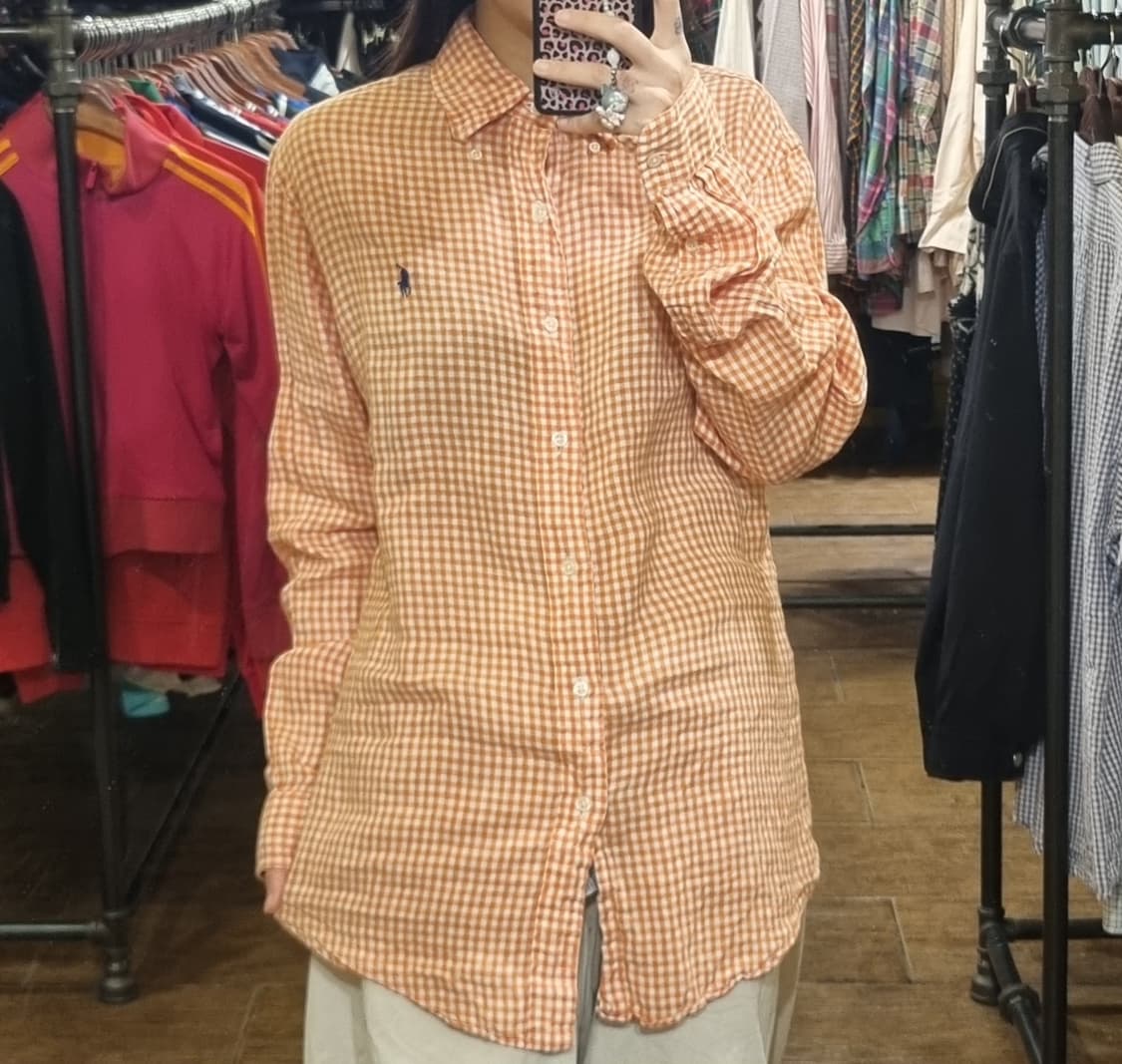 [Hi] polo 폴로 긴팔 체크셔츠 오렌지 상품이미지1