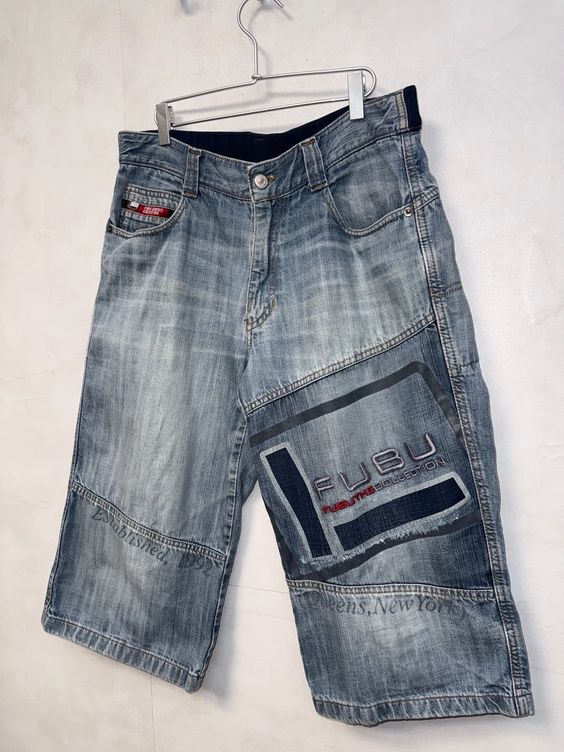 FUBU denim logo lettering patch bermuda  상품이미지2