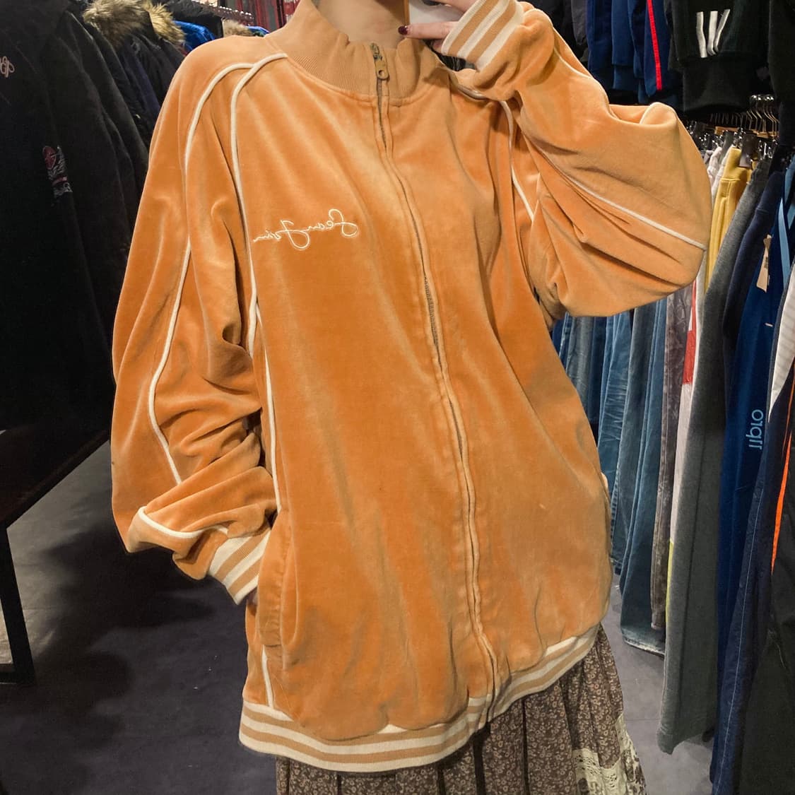 [IM]션존 벨벳 집업 자켓 오렌지 상품이미지2