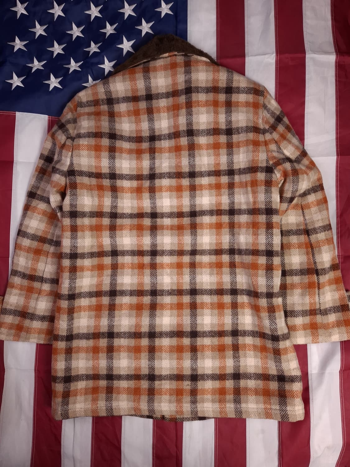 새제품 70's BAY CLUB 빈티지 울 체크 퍼 반코트 상품이미지8
