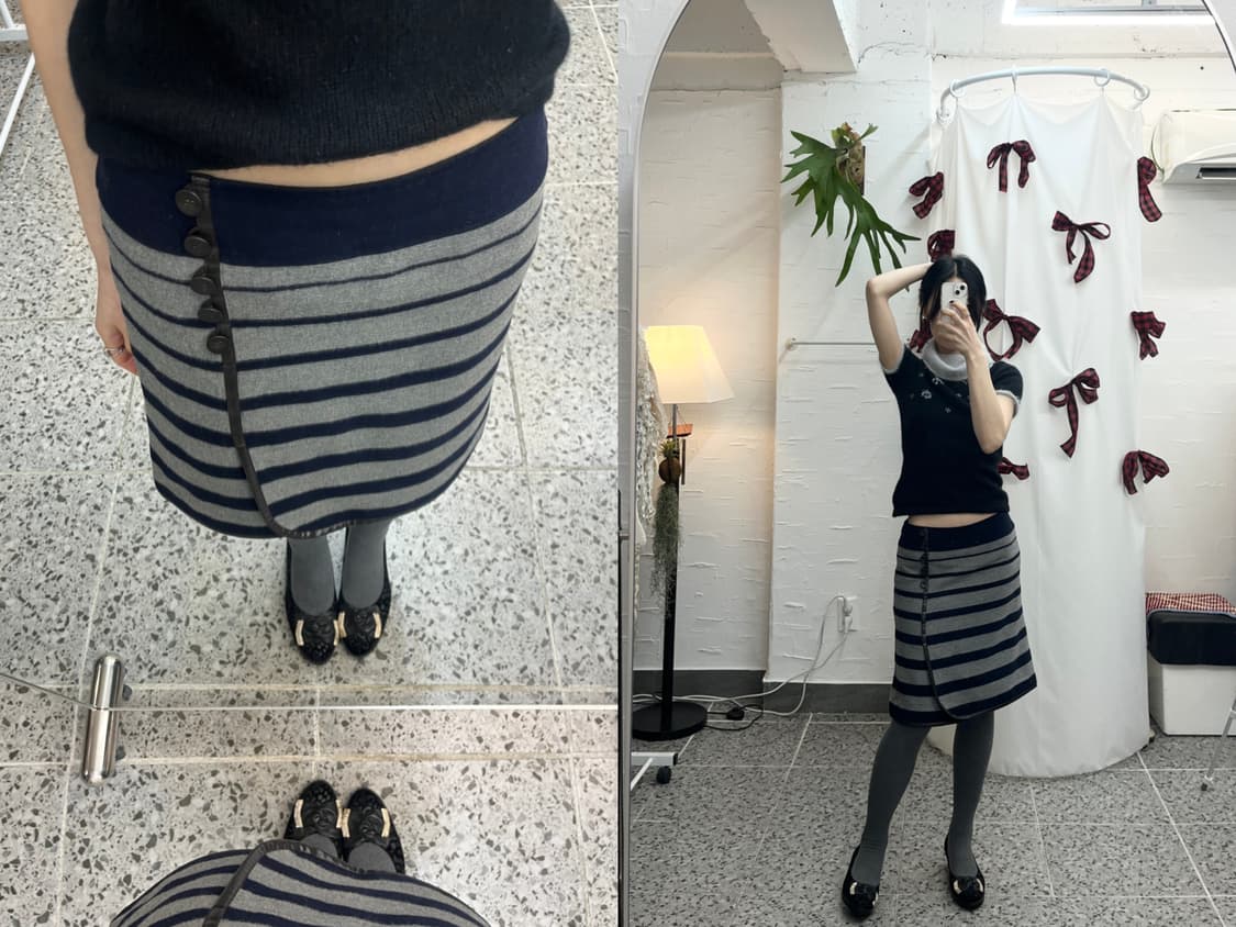 Buttons detail stripe skirt 상품이미지1