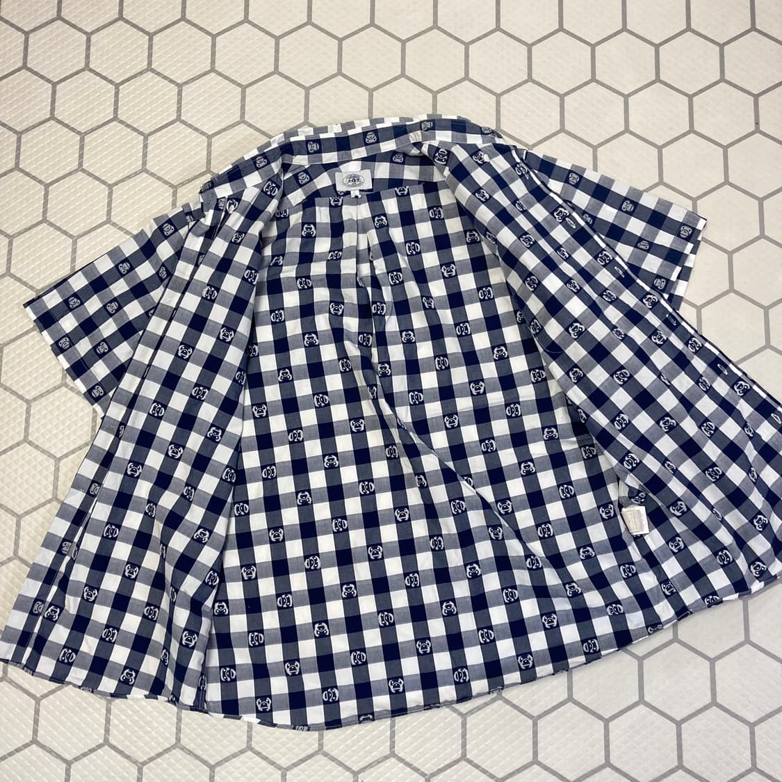 (XL) 베이프 마일로 체크 반팔 셔츠 네이비 상품이미지6