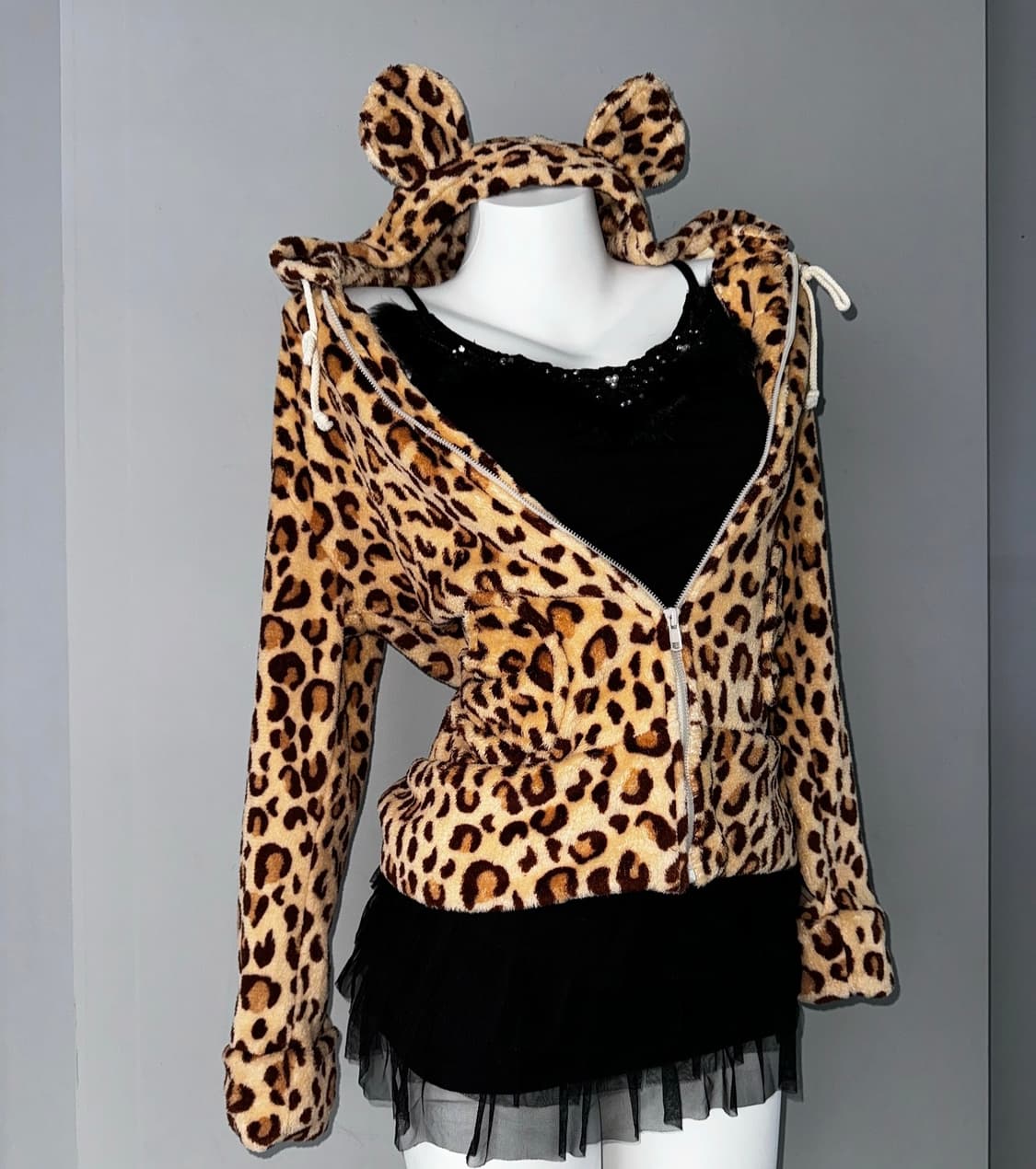 빈티지 갸루 호피 퍼 후드집업 펑크 고스 y2k 케토 와이즈걸 큐빈티지 상품이미지2