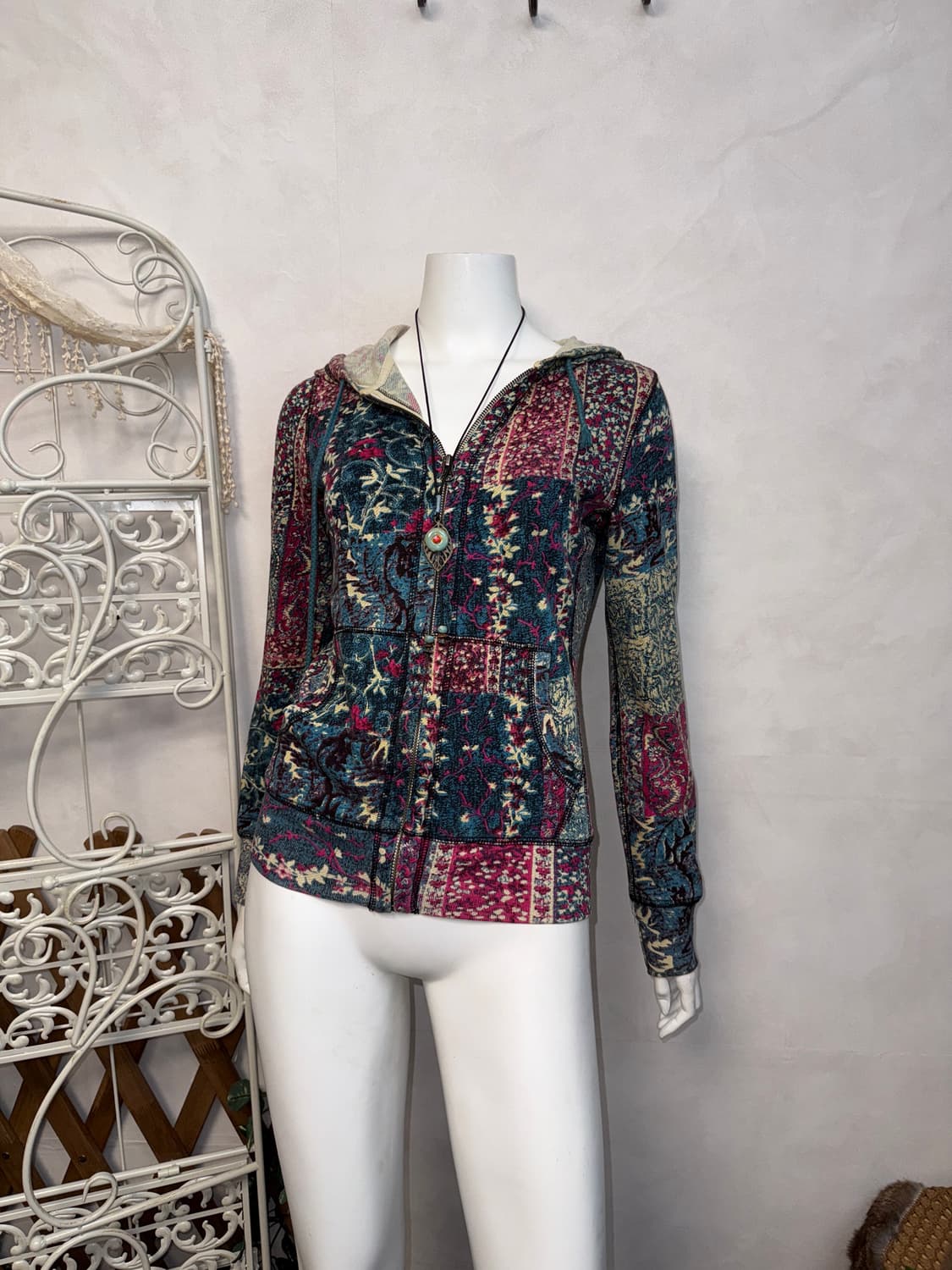 Pink blue oriental pattern cotton 후드집업 상품이미지1