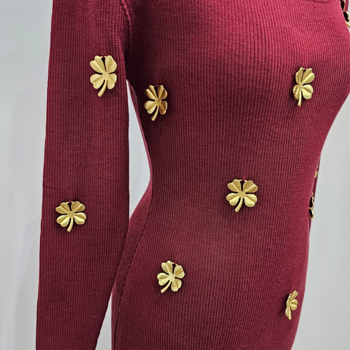 울100% 골드 플라워 슬림핏 골지 니트 원피스 상품이미지6