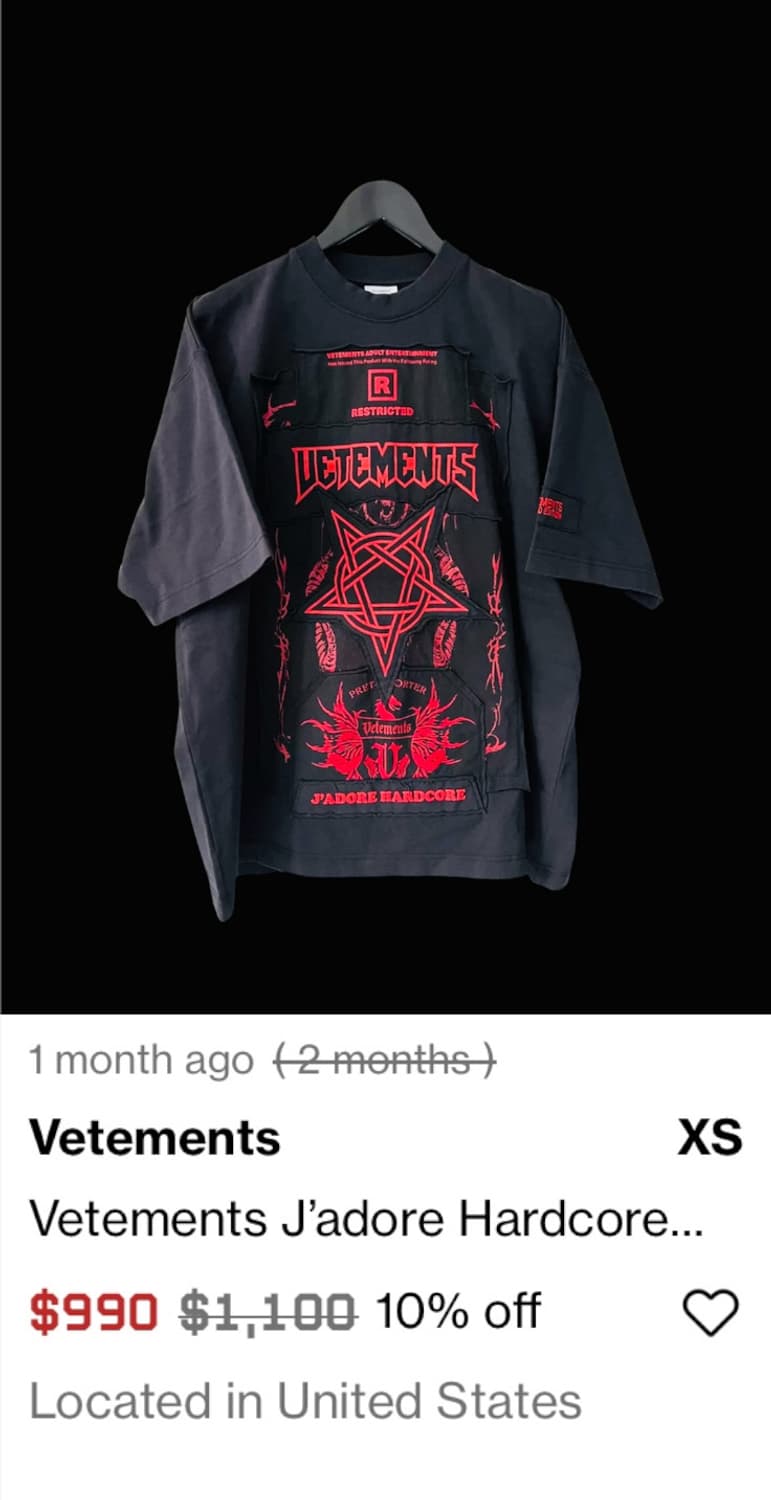 VETEMENTS J’Adore Hardcore T-shirt 상품이미지2