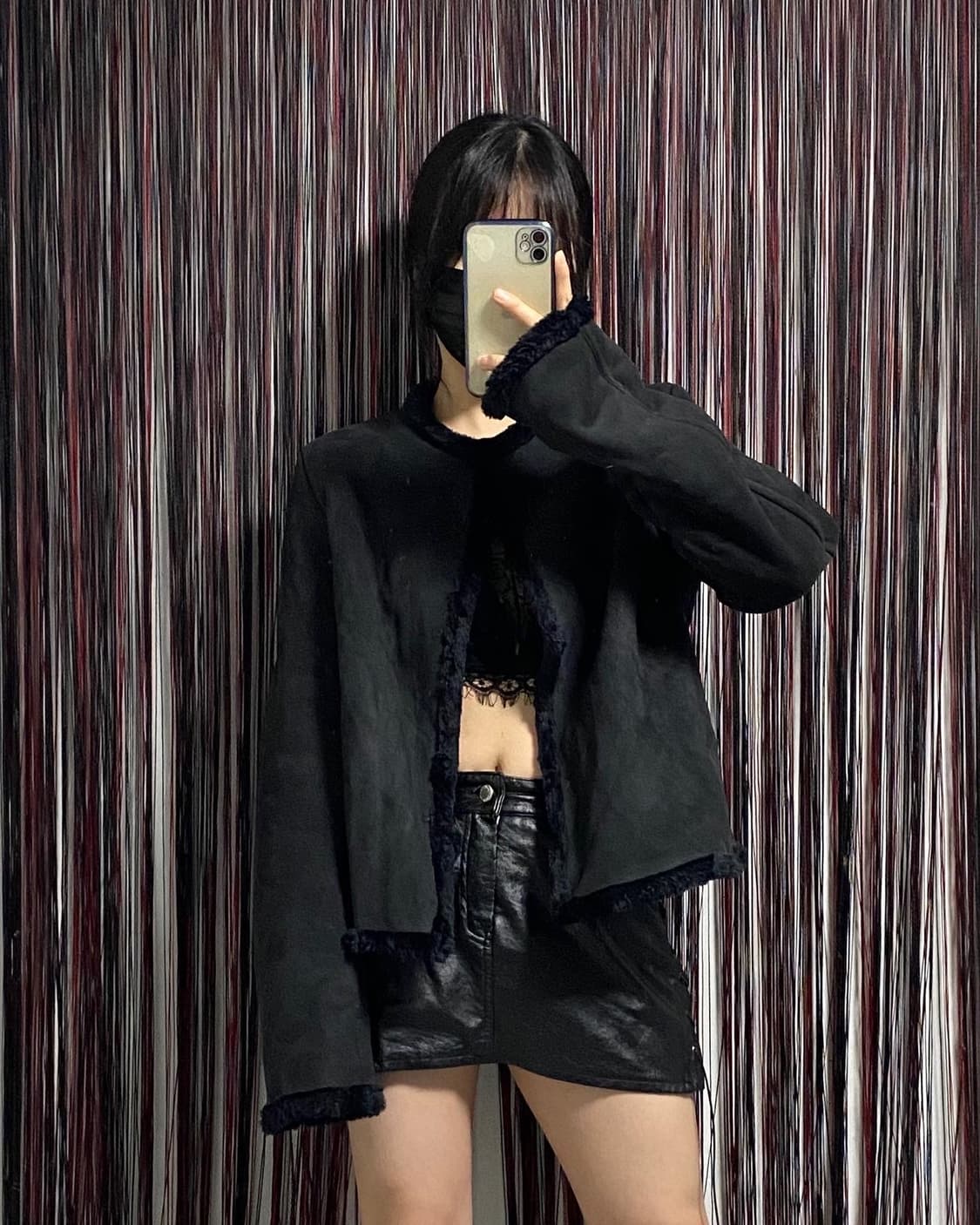 Japan) 블랙 노카라 무스탕  ✔️𝙎𝙞𝙯 상품이미지1
