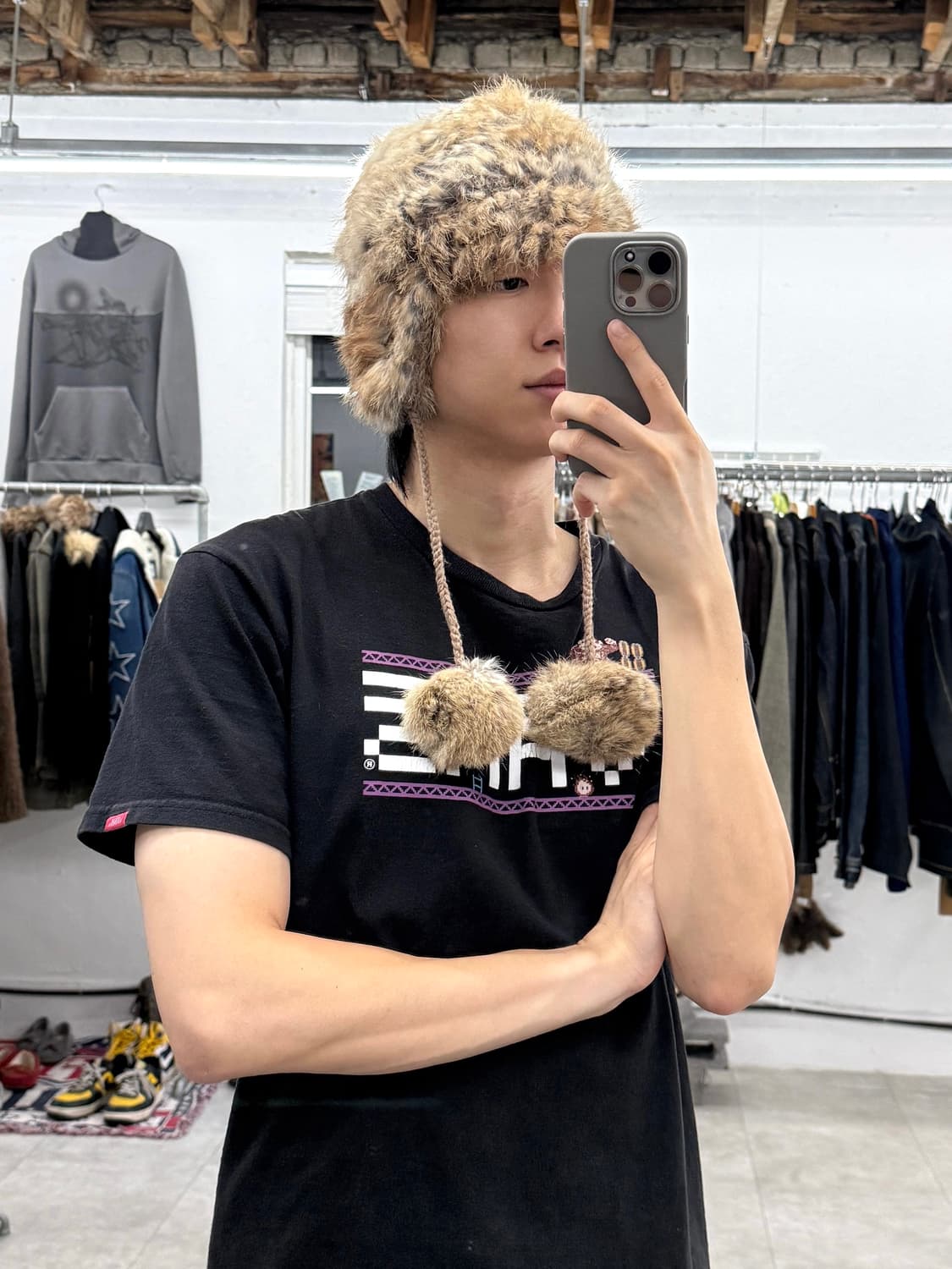 JPN 래빗 퍼 이어플랩 폼폼 비니 상품이미지4