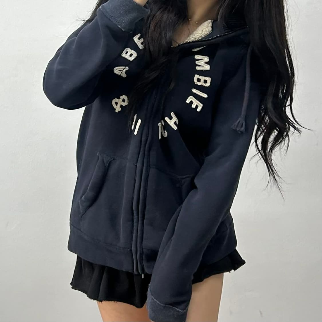 아베크롬비 y2k 울프죠 양털 대대장 스웻 후드집업 희귀져지(M) 상품이미지3