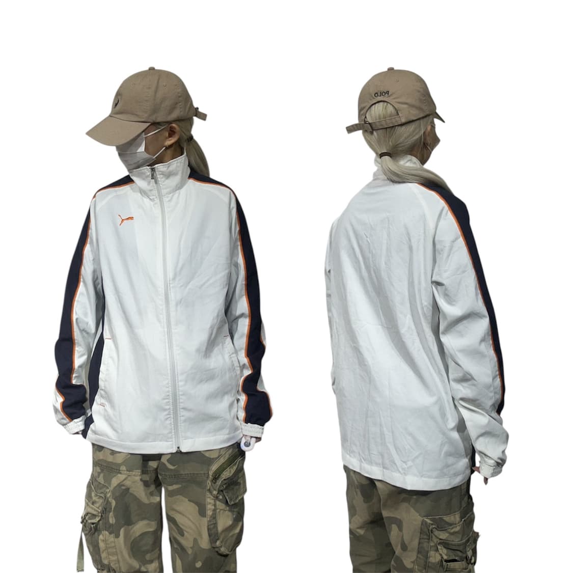 푸마 화이트 네이비 사이드 라인 바람막이 자켓 L 상품이미지1