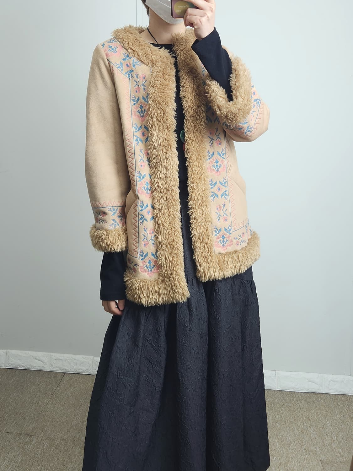 (SNIDEL) 스웨이드 자수 퍼 자켓 상품이미지3