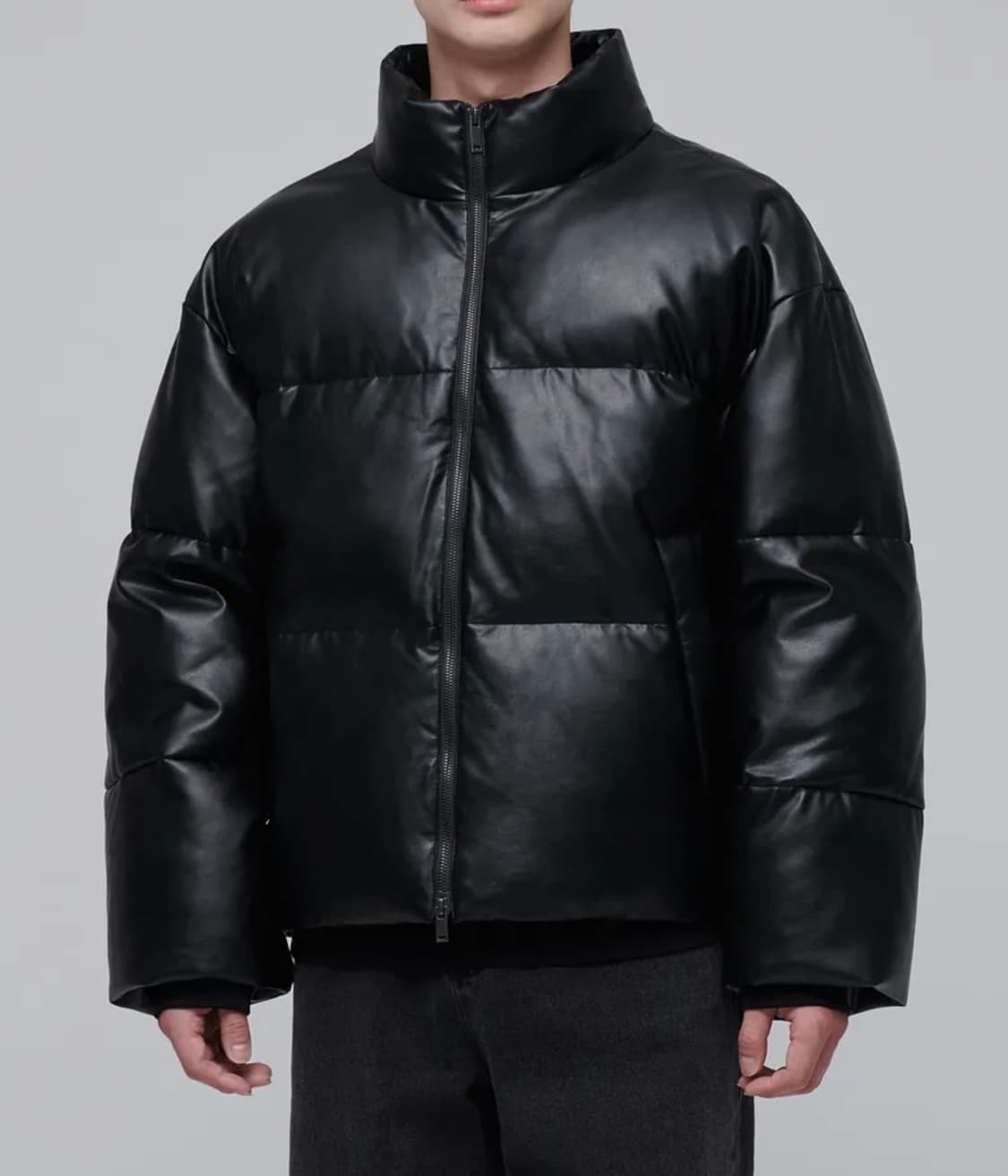 [M]무신사스탠다드 레더 푸퍼 숏 패딩/블랙 상품이미지2