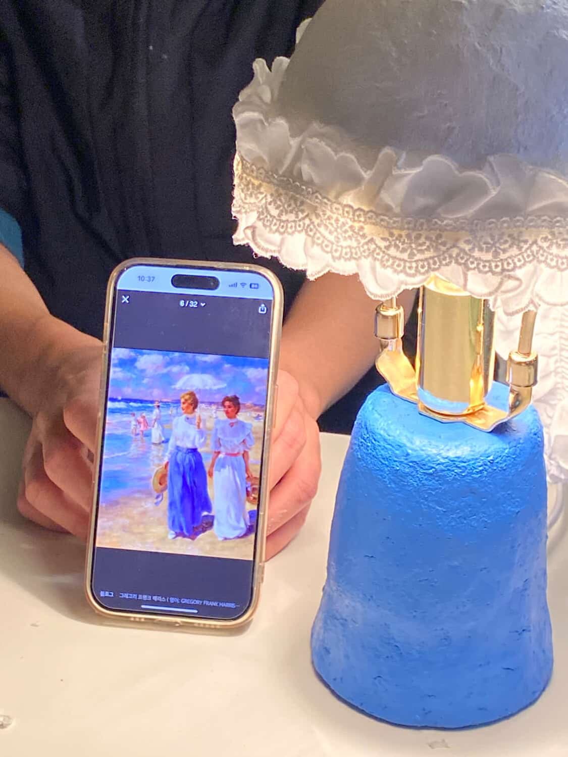세상에 하나뿐인 페이퍼마쉐 조명-마이 페어 레이디🩵🤍 상품이미지3