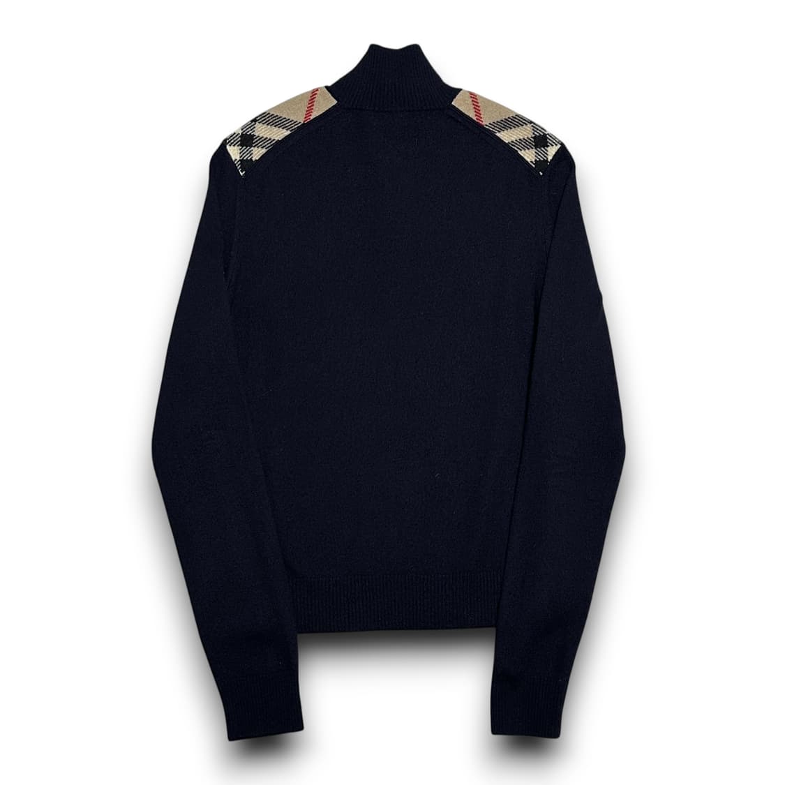 Burberry 런던 여성용 어깨 체크 배색 메리노울 네이비 반집업 니트 상품이미지2